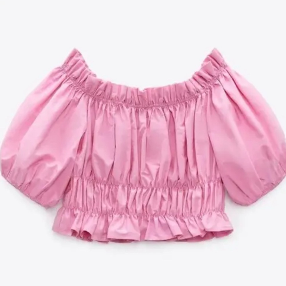 Zara Pink Poplin Crop Top